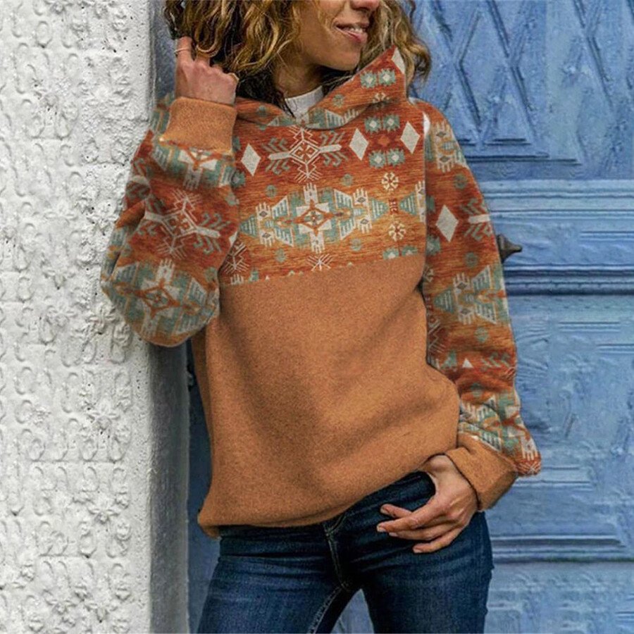 Western Ethnic Geometric Print Hoodies