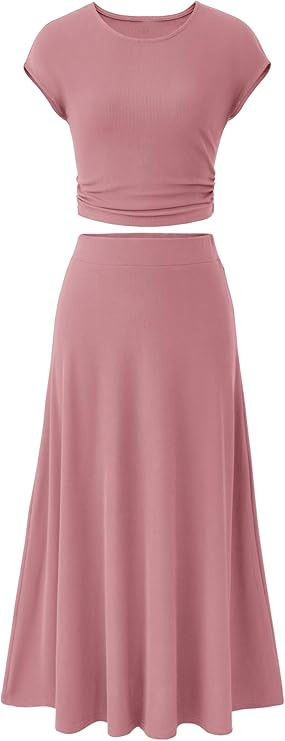 🔥HOT SALE🔥Women's Summer Elegant Casual Knitted Short Sleeve Top High Waist Midi Skirt Two-piece Set(BUY 2 FREE SHIPPING)