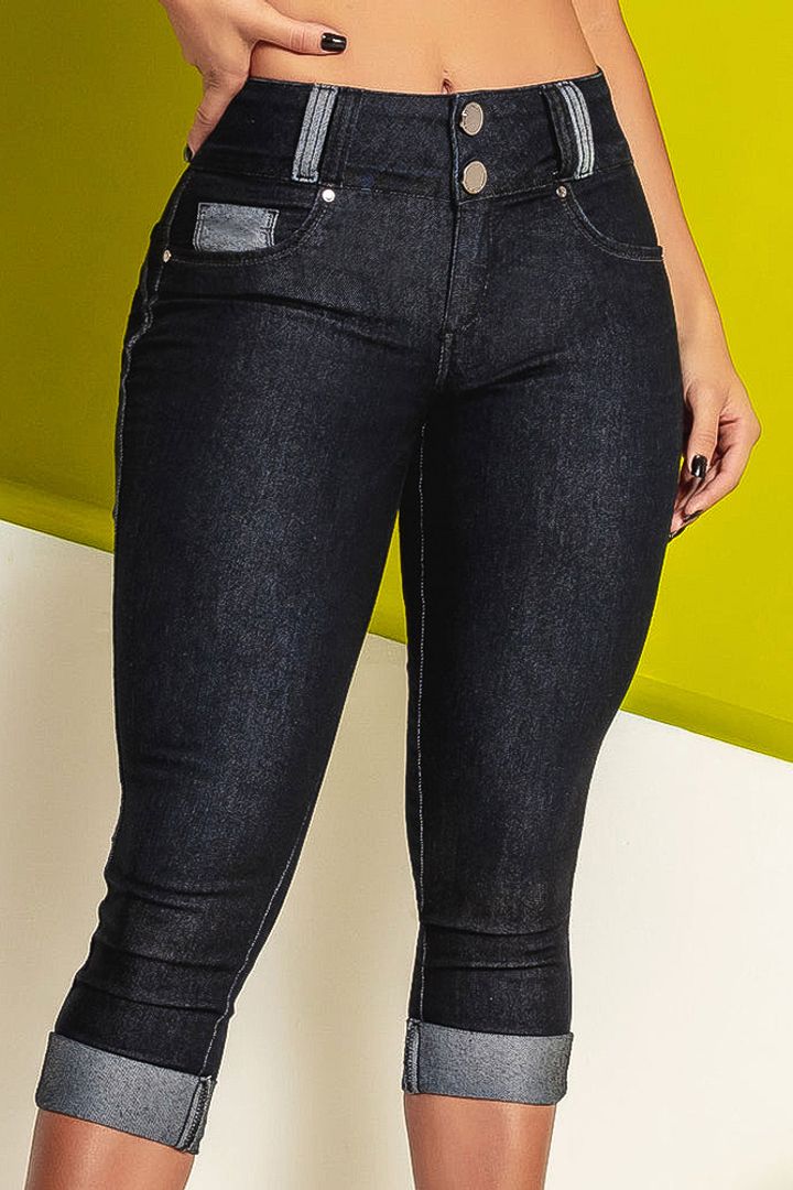 Midiross Button Fly Butt Lifting High Waist Capris Jeans