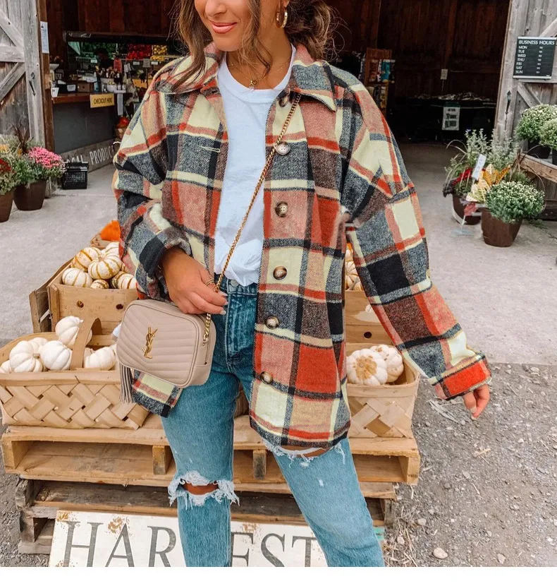 PLAID PRINT BUTTON THROUGH SHACKET