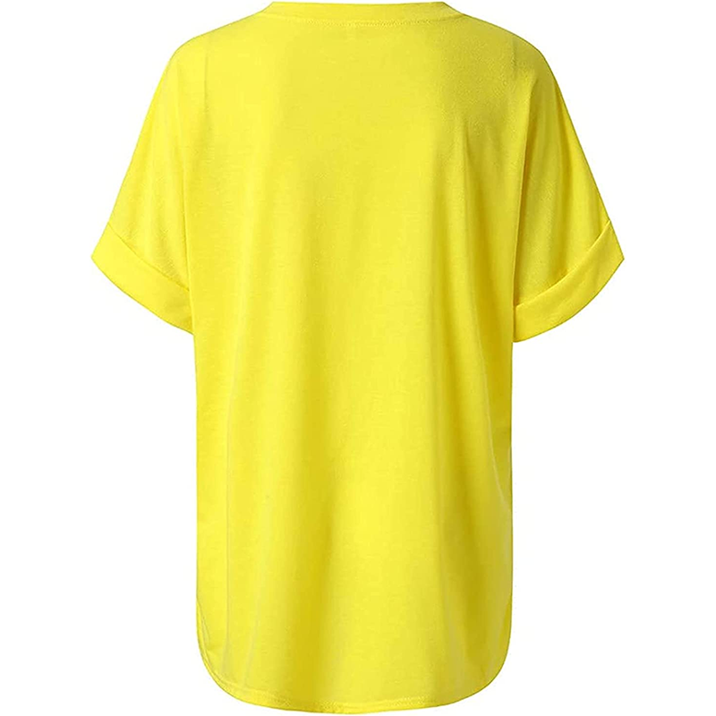  Women's V Neck Side Slit T-Shirt Summer Casual Rolled Short Sleeves