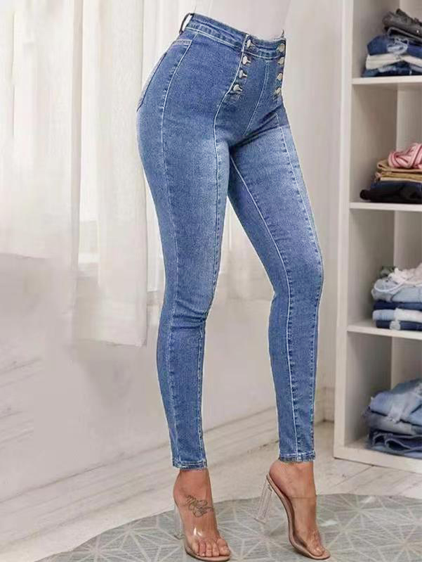 Double Buttoned With High Waist Skinny Jeans (Double Breasted High Waist Skinny Jeans)