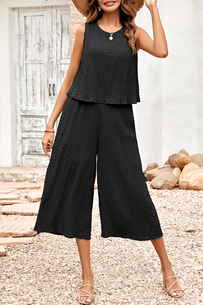 Casual Vacation Simplicity Solid Fold O Neck Loose Jumpsuits