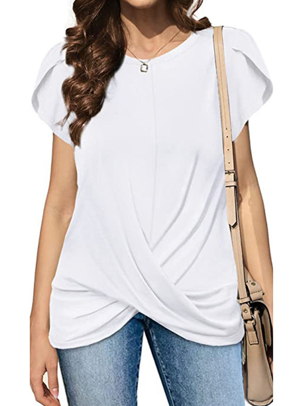 Crew Neck Solid Twist Short Sleeve T-Shirt