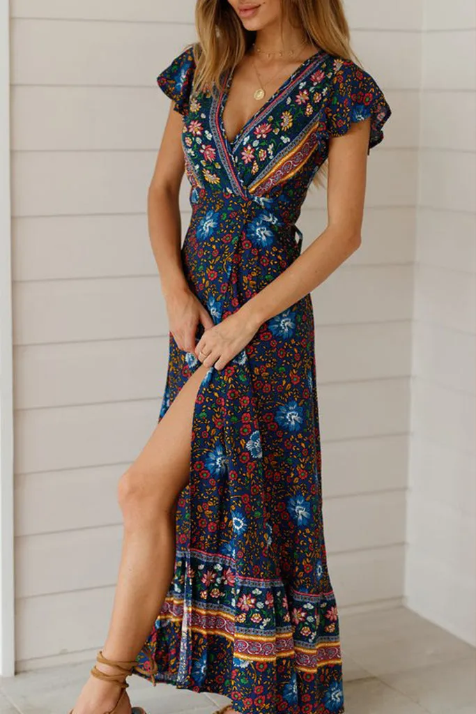 WOMEN'S BOHO V-NECK LONG MAXI DRESS