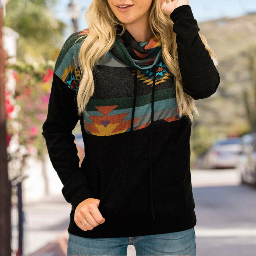 Women‘s High Neck Printed Retro Sweatshirt