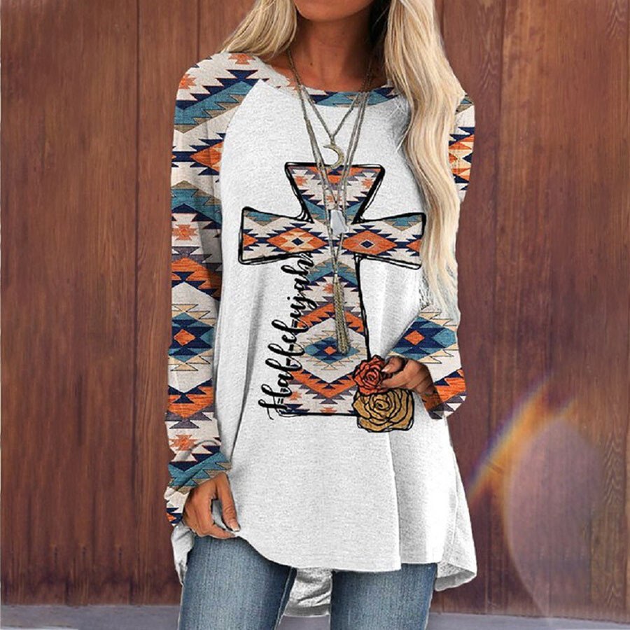 Ladies Retro Western Ethnic Print Blouse