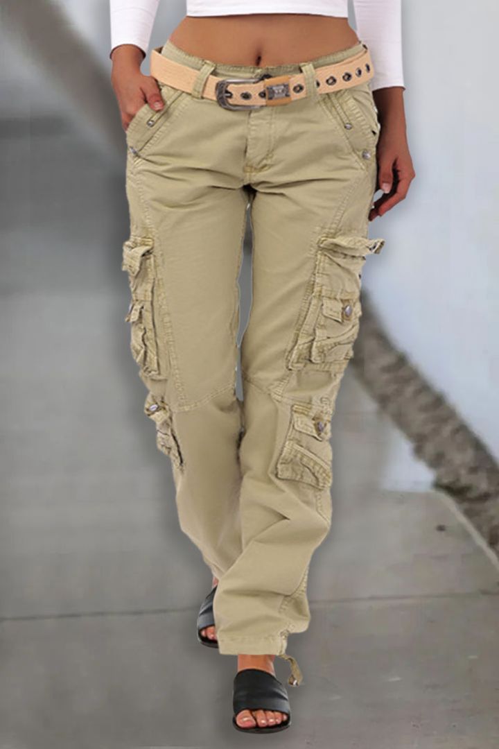 Drawstring Hem Flap Pocket Cargo Pants Without Belt