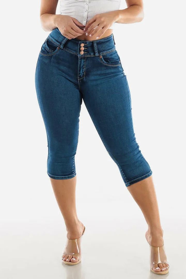 Midiross Button Fly High Waist Capris Jeans