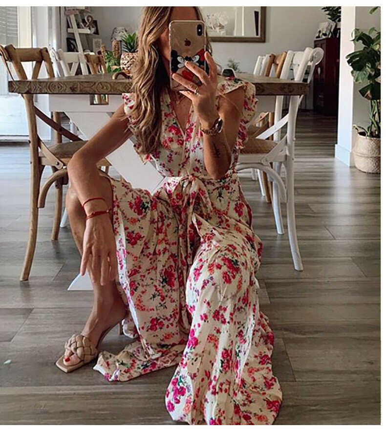 Printed Lace-Up Dress