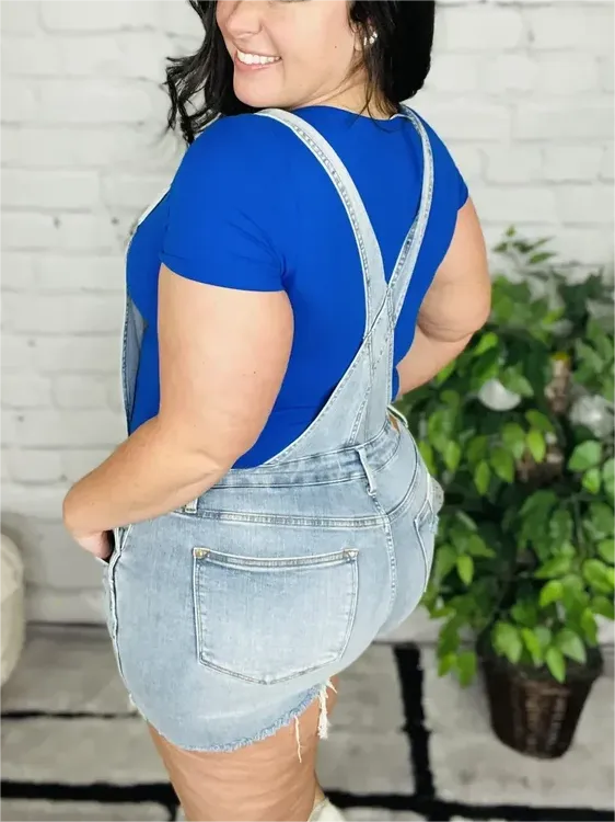 WOMEN'S DENIM OVERALL HIGH RISE SHORTS