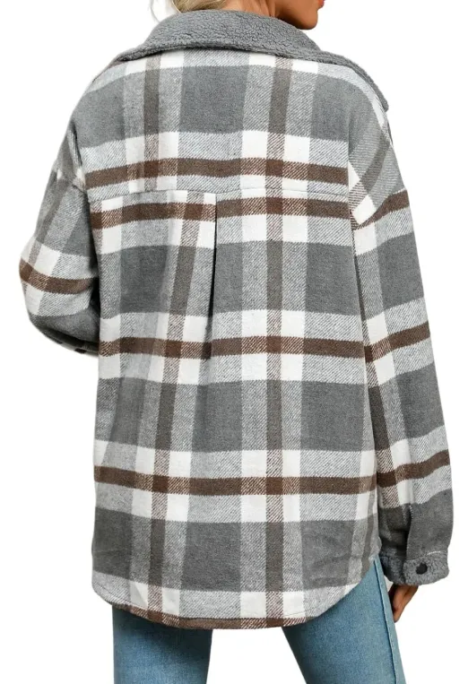 🔥🔥🔥🔥Women's Fleece Flannel Button Down Plaid Shacket Jacket