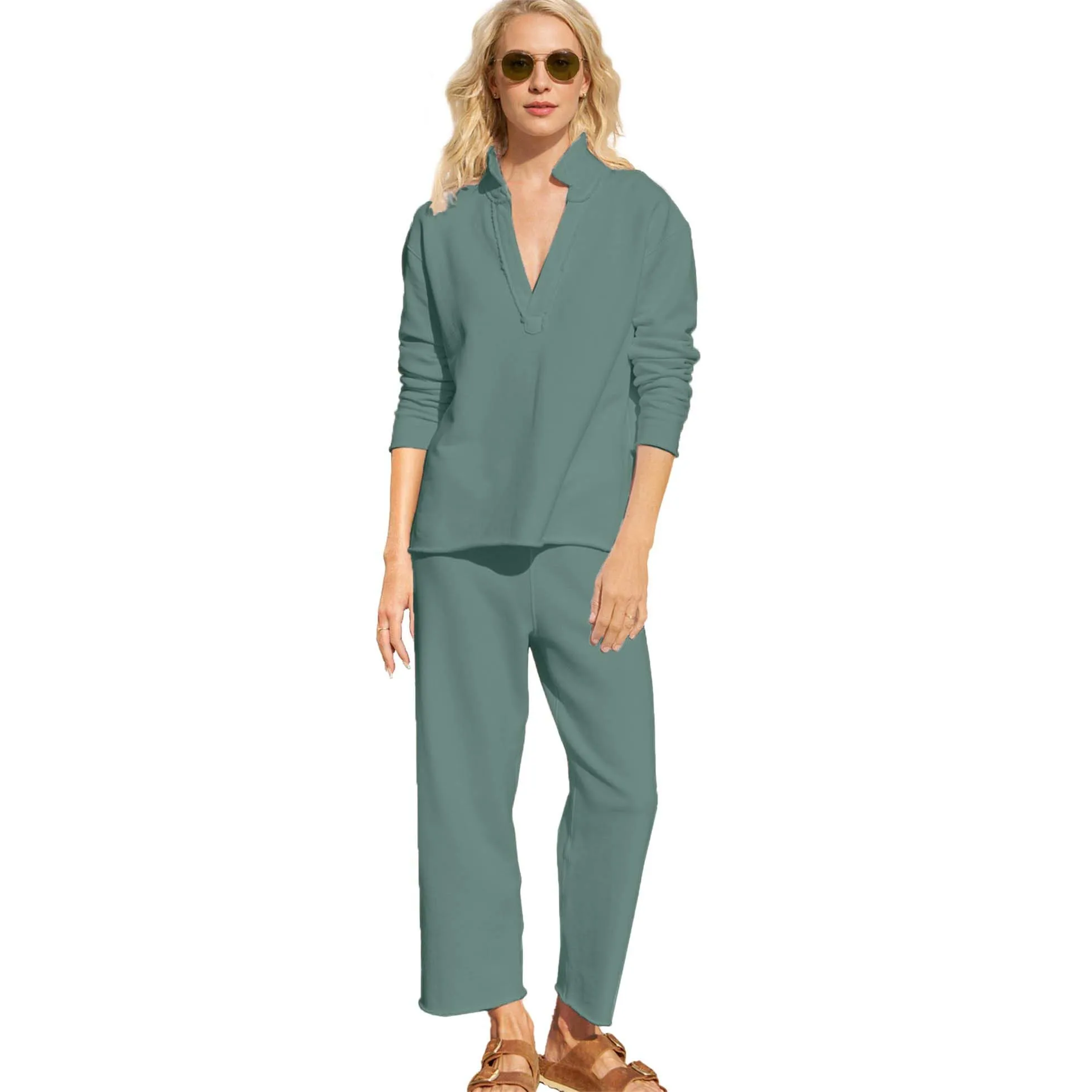 🔥🔥🔥🔥Women's V Neck Pullover Sweatshirts Wide Leg Pants Set(Buy 2 Free Shipping)