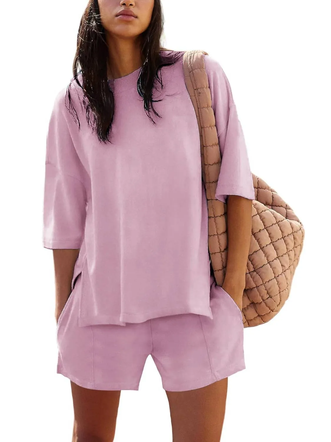 🔥🔥🔥🔥Women's Casual Solid Color Suit with Slit Top and Shorts