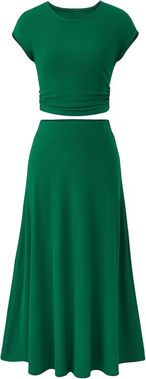 🔥HOT SALE🔥Women's Summer Elegant Casual Knitted Short Sleeve Top High Waist Midi Skirt Two-piece Set(BUY 2 FREE SHIPPING)