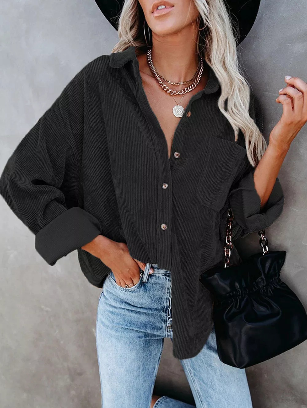 Women's Long Corduroy Button Shirt