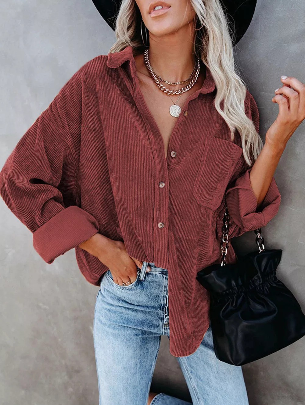 Women's Long Corduroy Button Shirt