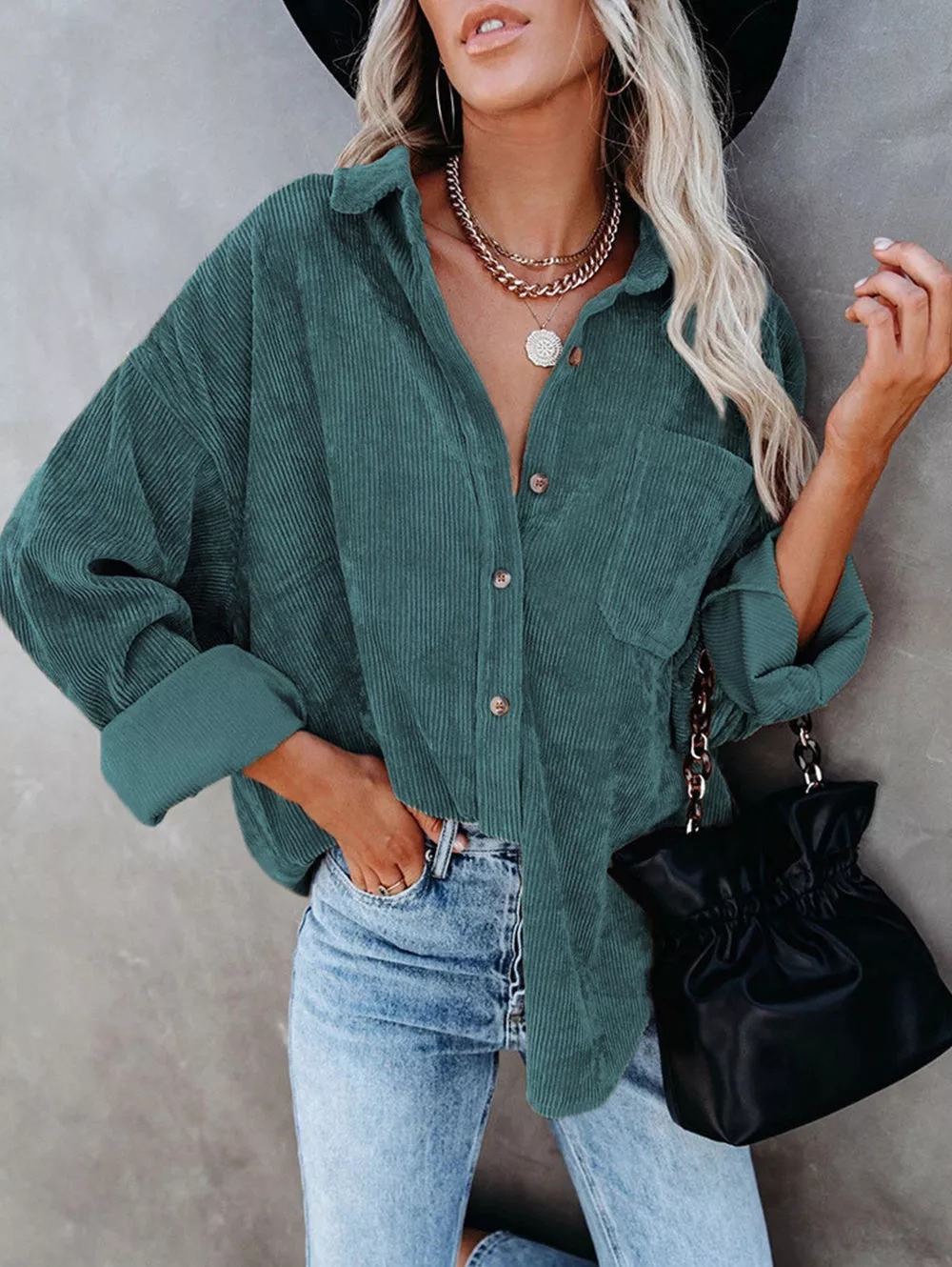 Women's Long Corduroy Button Shirt