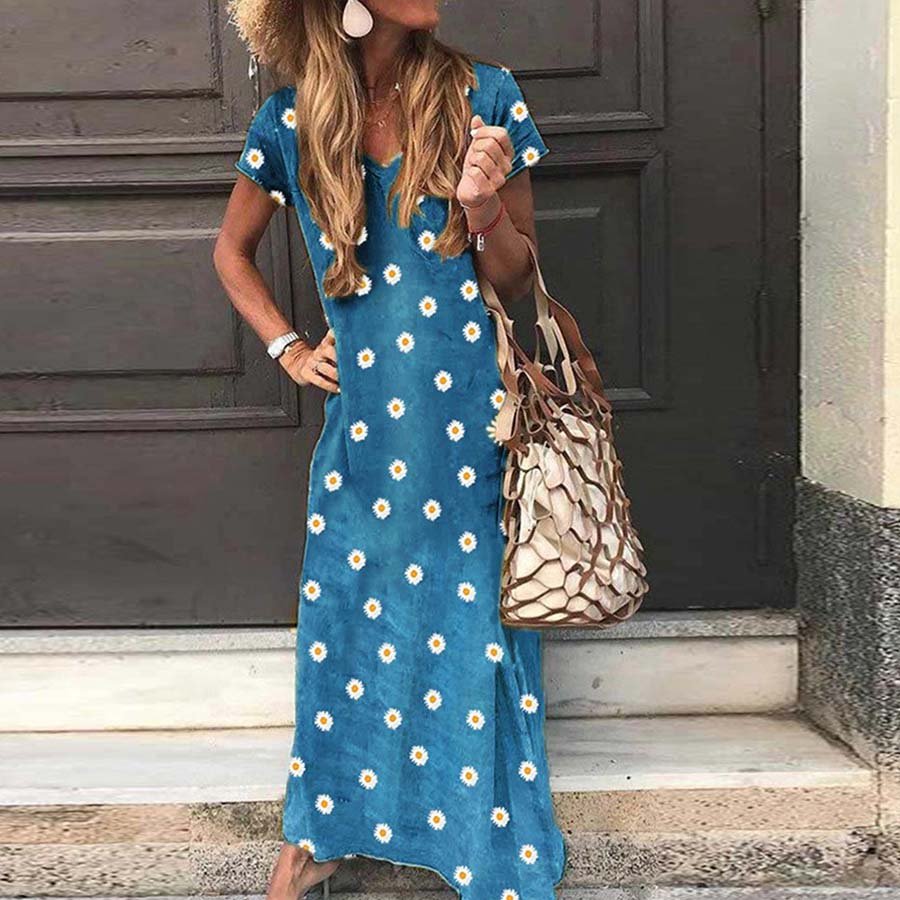 Women's Daisy Print Casual Short Sleeve Dress