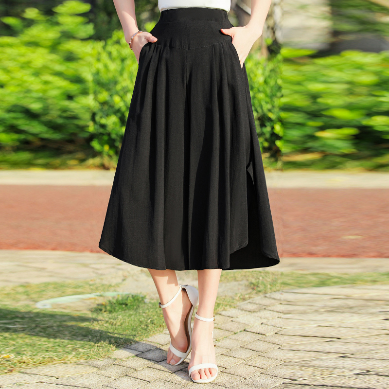  New solid color high waist 9-point wide-leg culottes (elastic waist, maximum size 4xl)