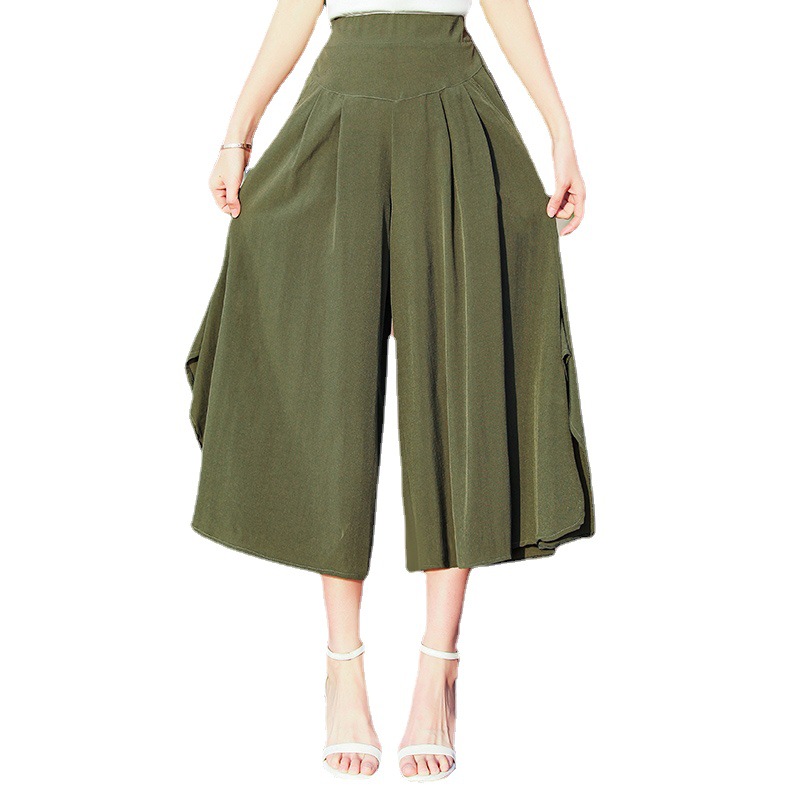  New solid color high waist 9-point wide-leg culottes (elastic waist, maximum size 4xl)