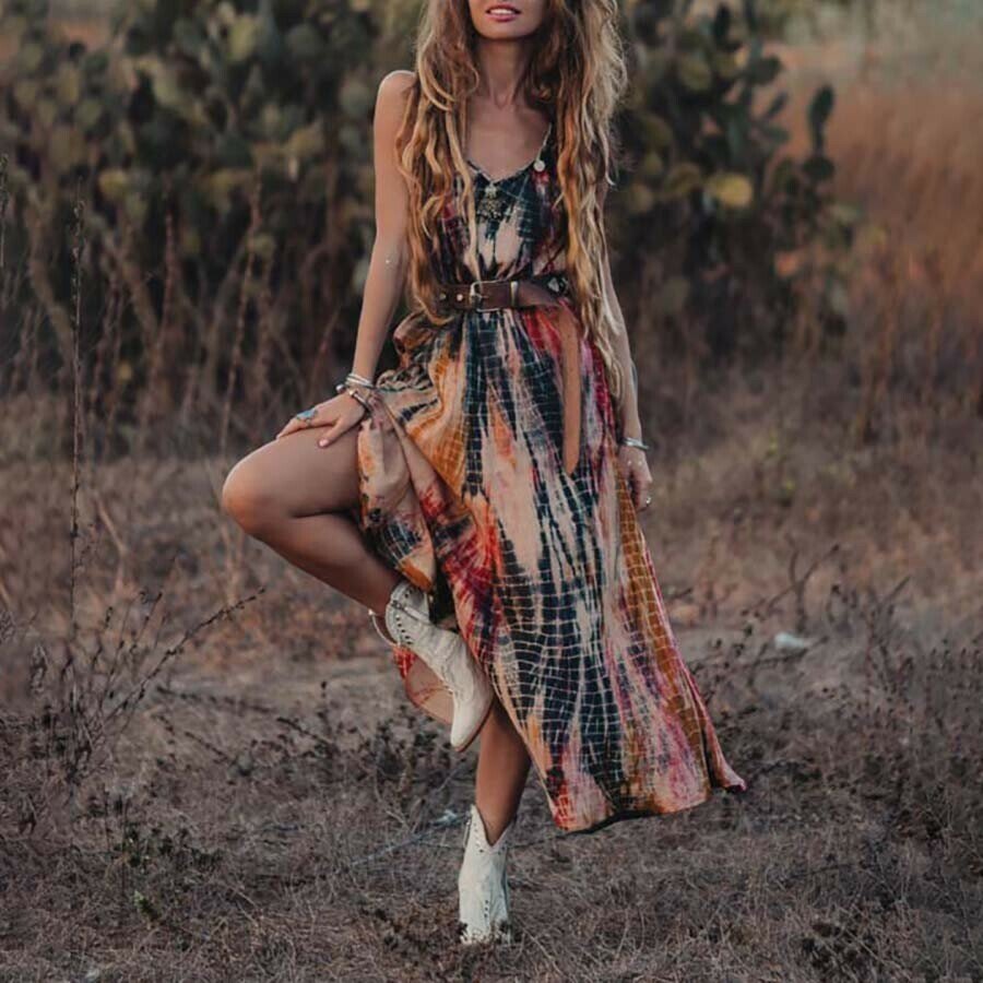 Tie-dye Print Suspender Dress