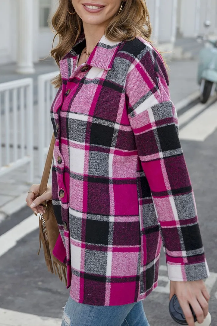 PLAID PRINT BUTTON THROUGH SHACKET