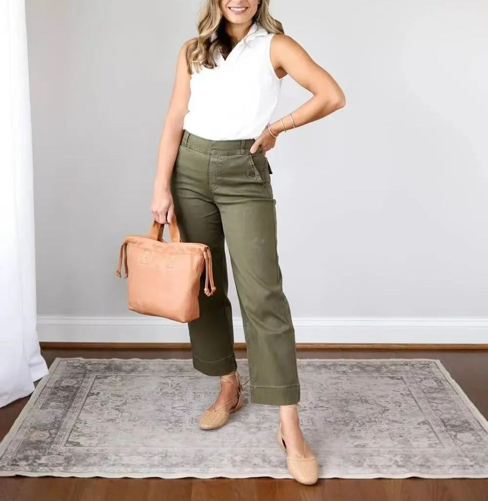 Stretch Twill Cropped Wide Leg Pant