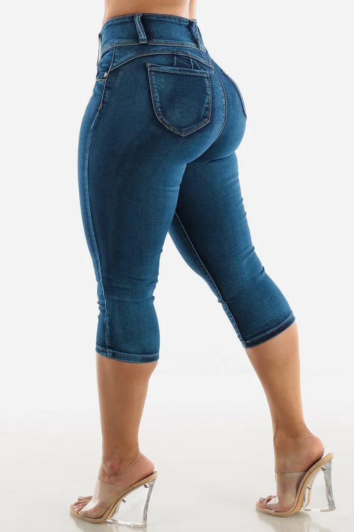 Midiross Button Fly High Waist Capris Jeans