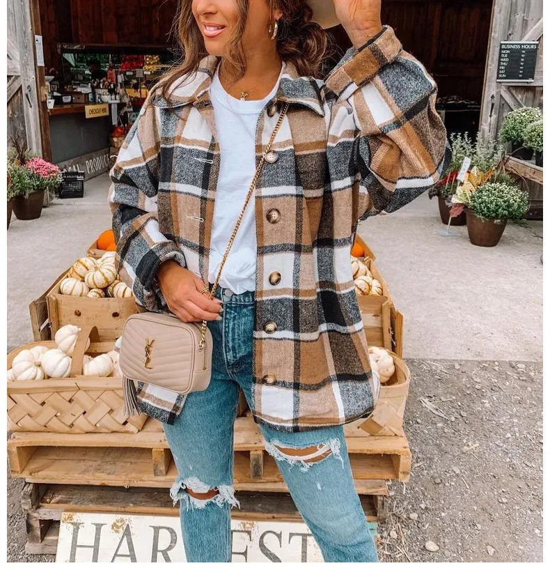 PLAID PRINT BUTTON THROUGH SHACKET