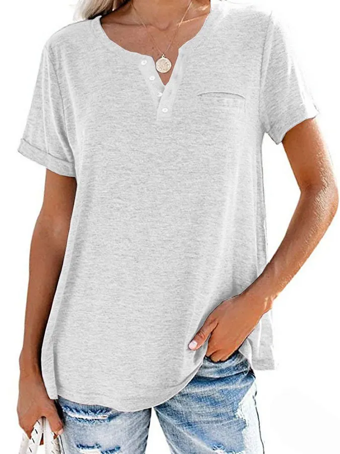 FASHION SOLID COLOR POCKET SHORT SLEEVE T-SHIRT