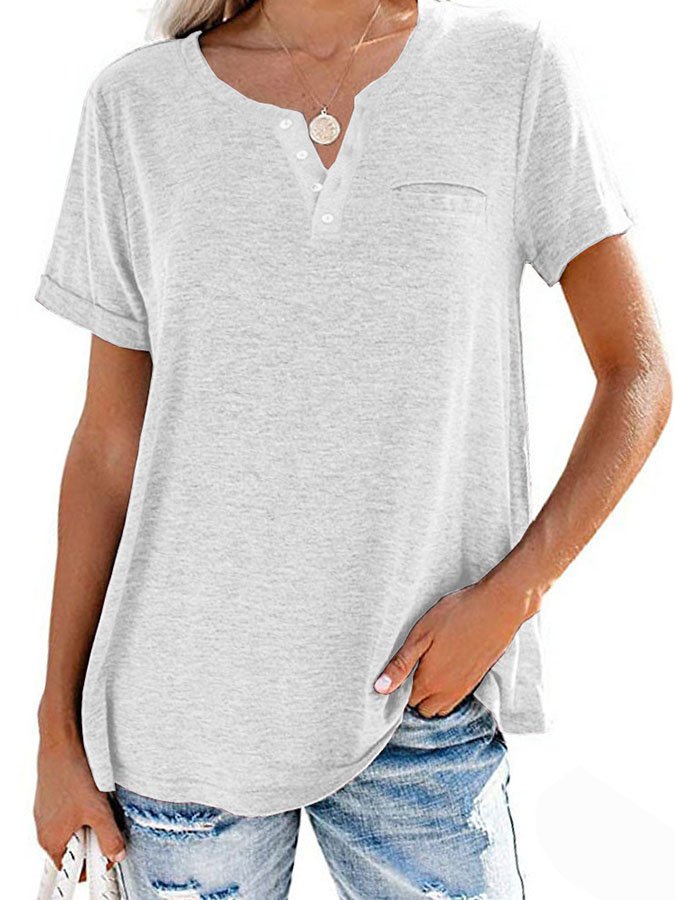 2023 Summer Fashion Solid Color Pocket Short Sleeve T-Shirt