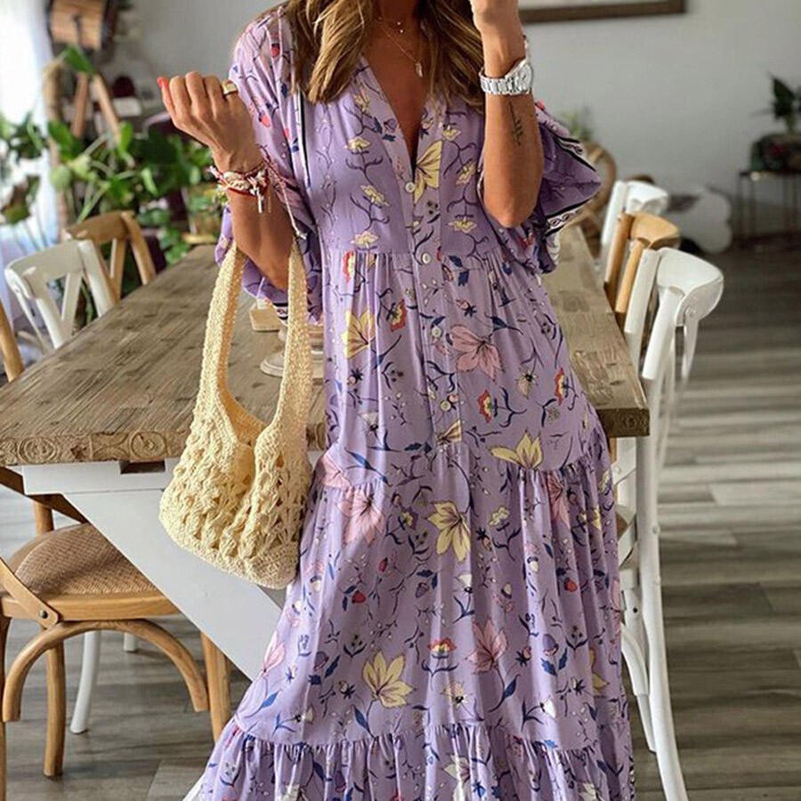 Women's Loose Casual Printed Flowers Vacation Dress