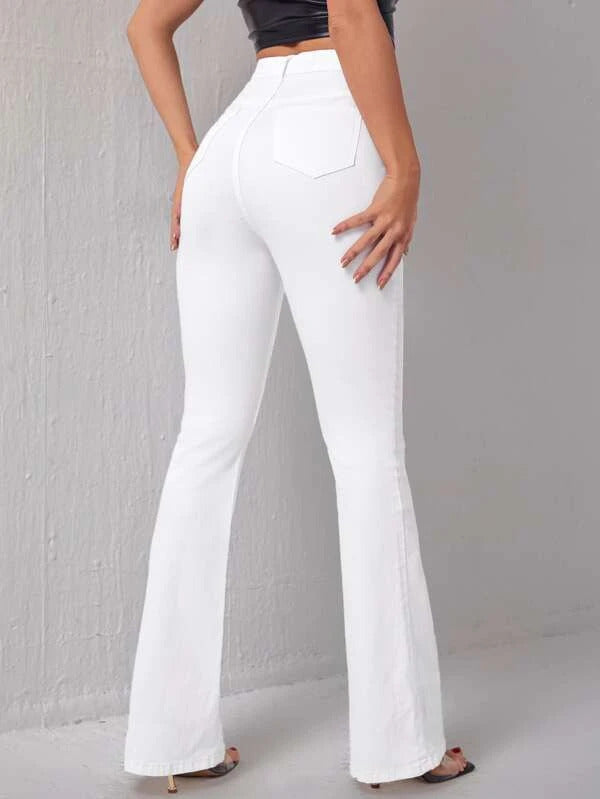 White Super Flare Bootcut High Waist Jeans
