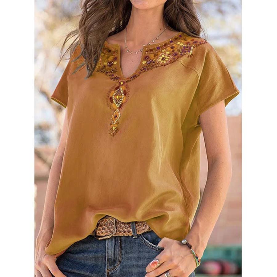 Loose Western Ethnic Style Short Sleeve T-shirt