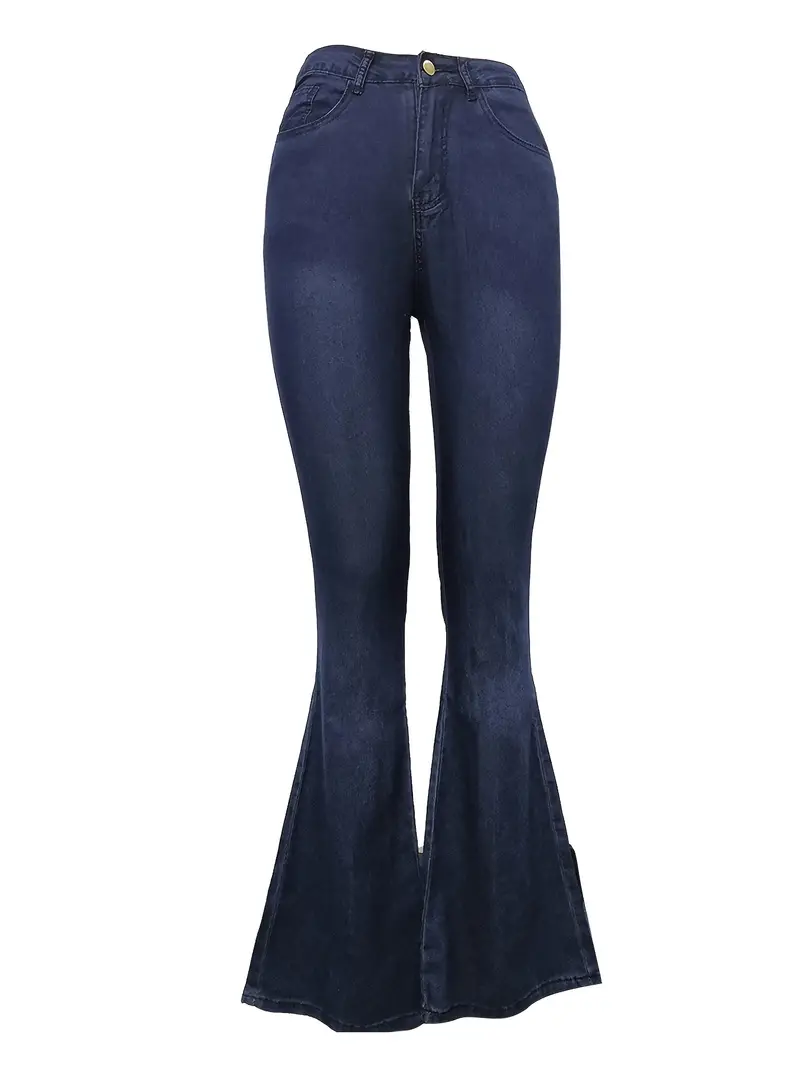 Plus Size High Waist Button Fly Flared Leg Jeans, Women's Plus Casual 