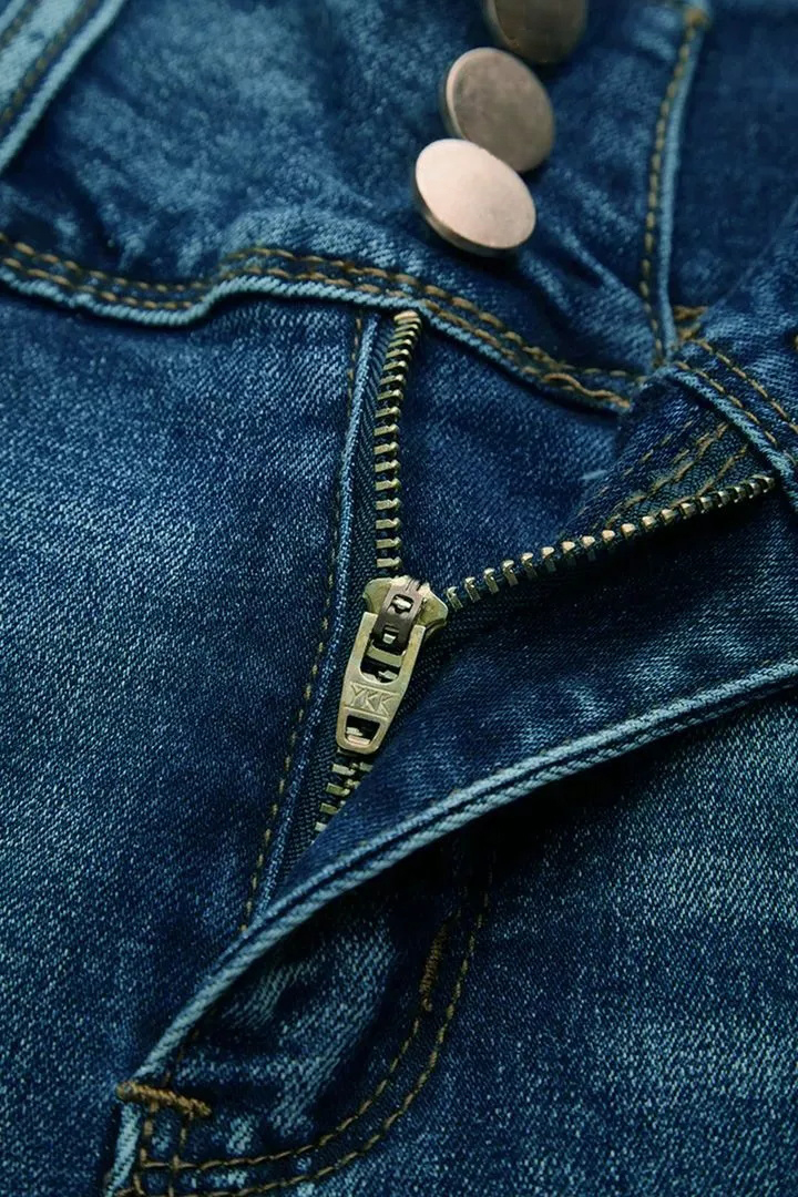 Midiross Button Fly High Waist Capris Jeans