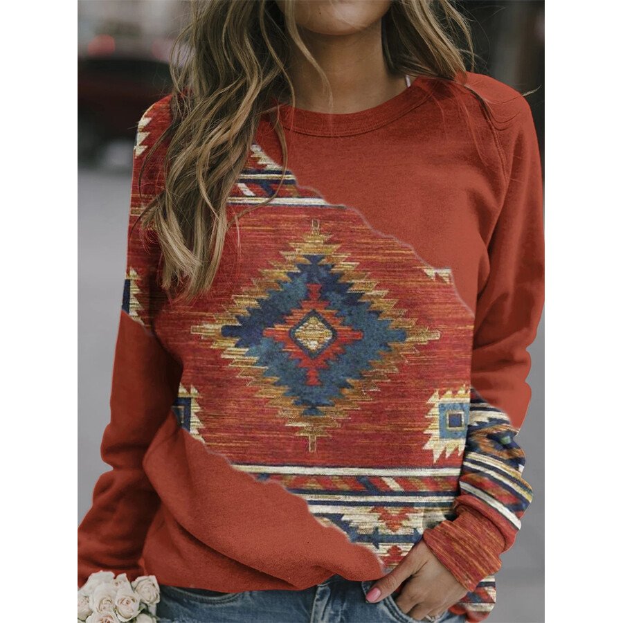 Women Retro Western Geometric Print Sweatshirt