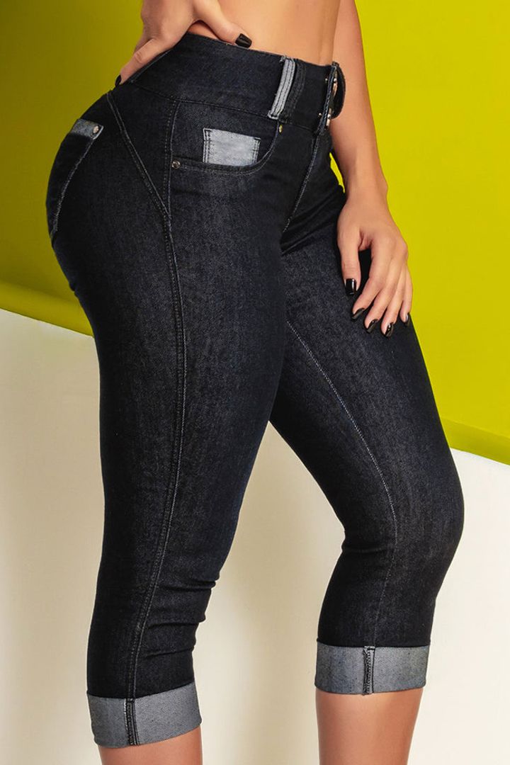 Midiross Button Fly Butt Lifting High Waist Capris Jeans