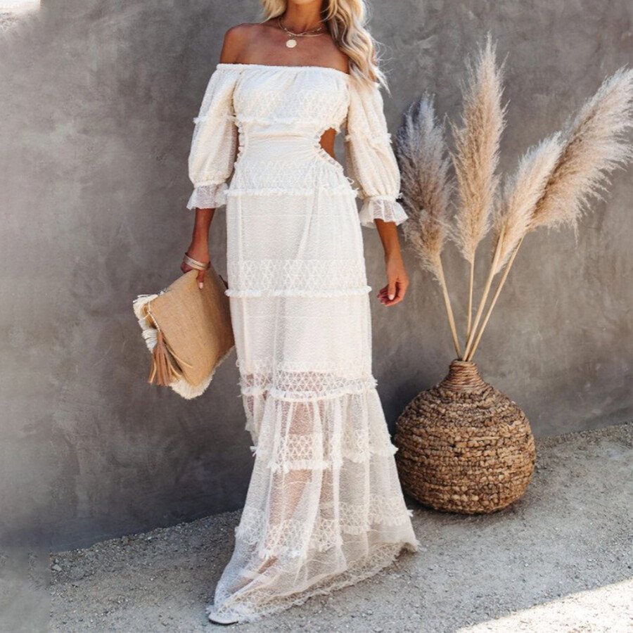 Ladies Retro Sexy Lace Long Sleeve Dress