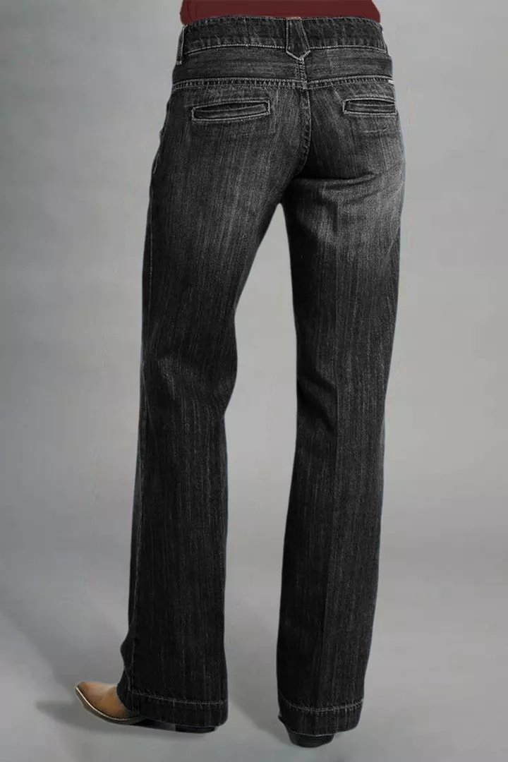 Midiross Vintage Oblique Button Mid Waist Bootcut Jeans