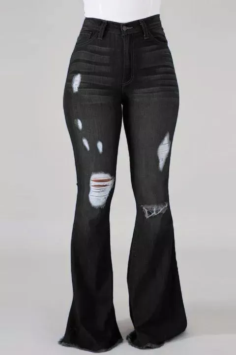 Midiross 90s Vintage High Waist Ripped Flare Leg Jeans