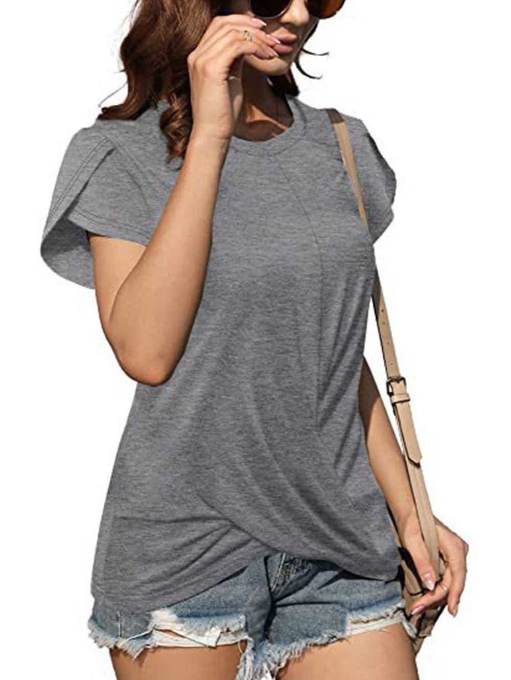Crew Neck Solid Twist Short Sleeve T-Shirt