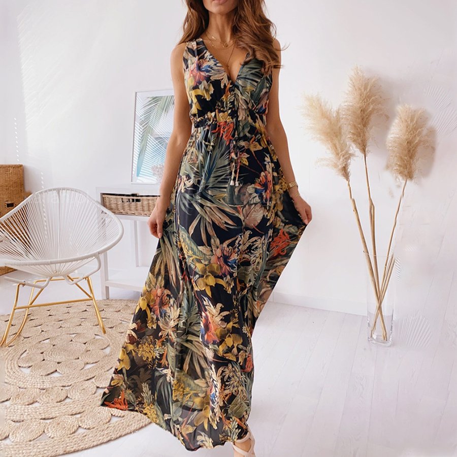 Women's Bohemian V-Neck Print Dress