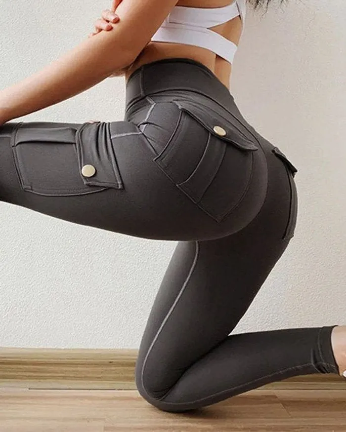 WOMEN'S POCKET SEXY STRETCH LEGGINGS FITNESS TRACK PANTS