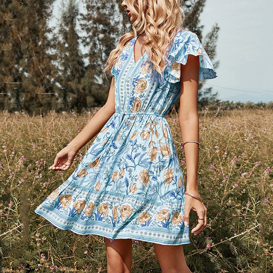 Ruffled Print Midi Dress