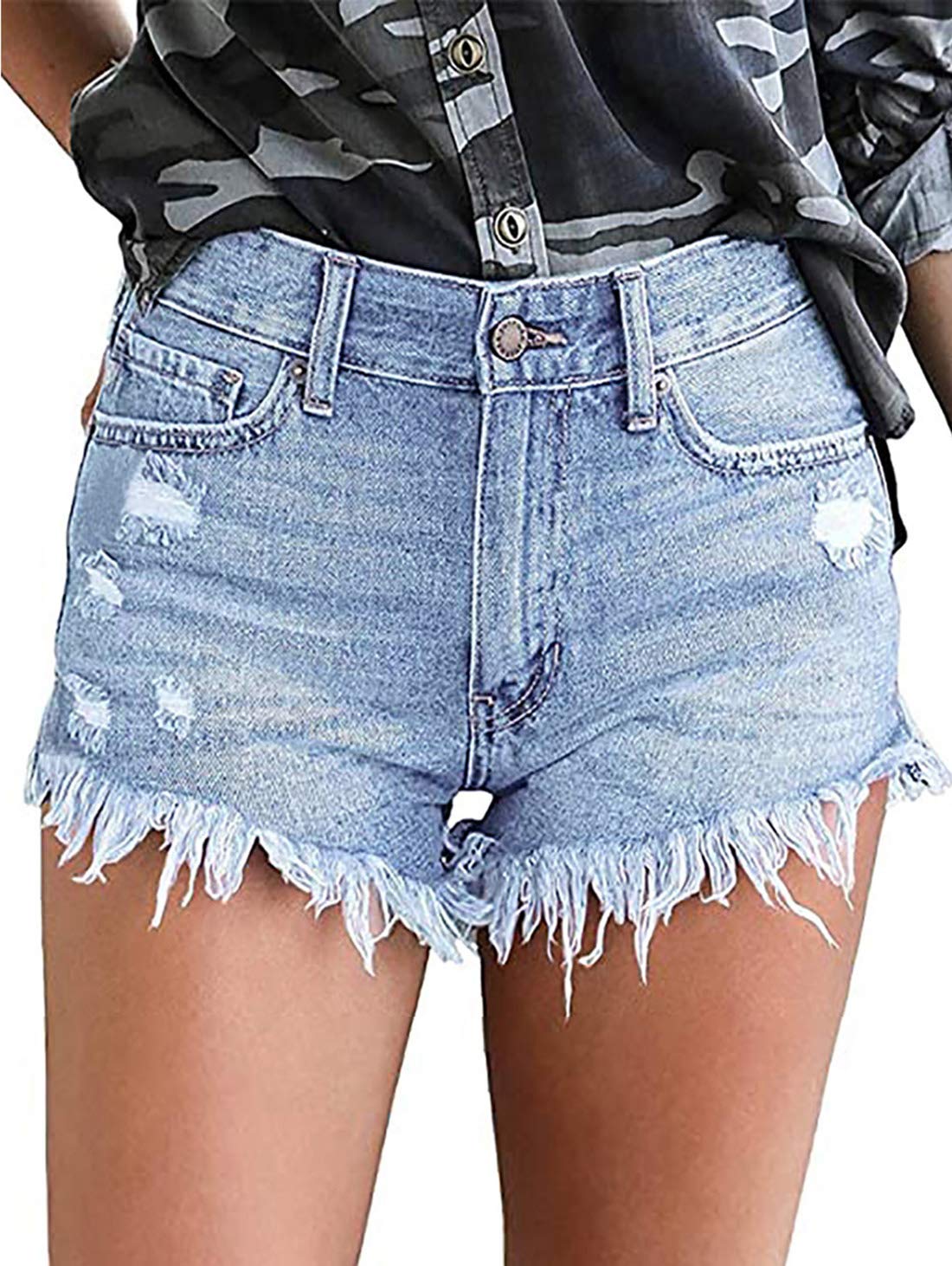Women Denim Shorts Casual Summer Mid Waist Stretchy Denim Jean Shorts