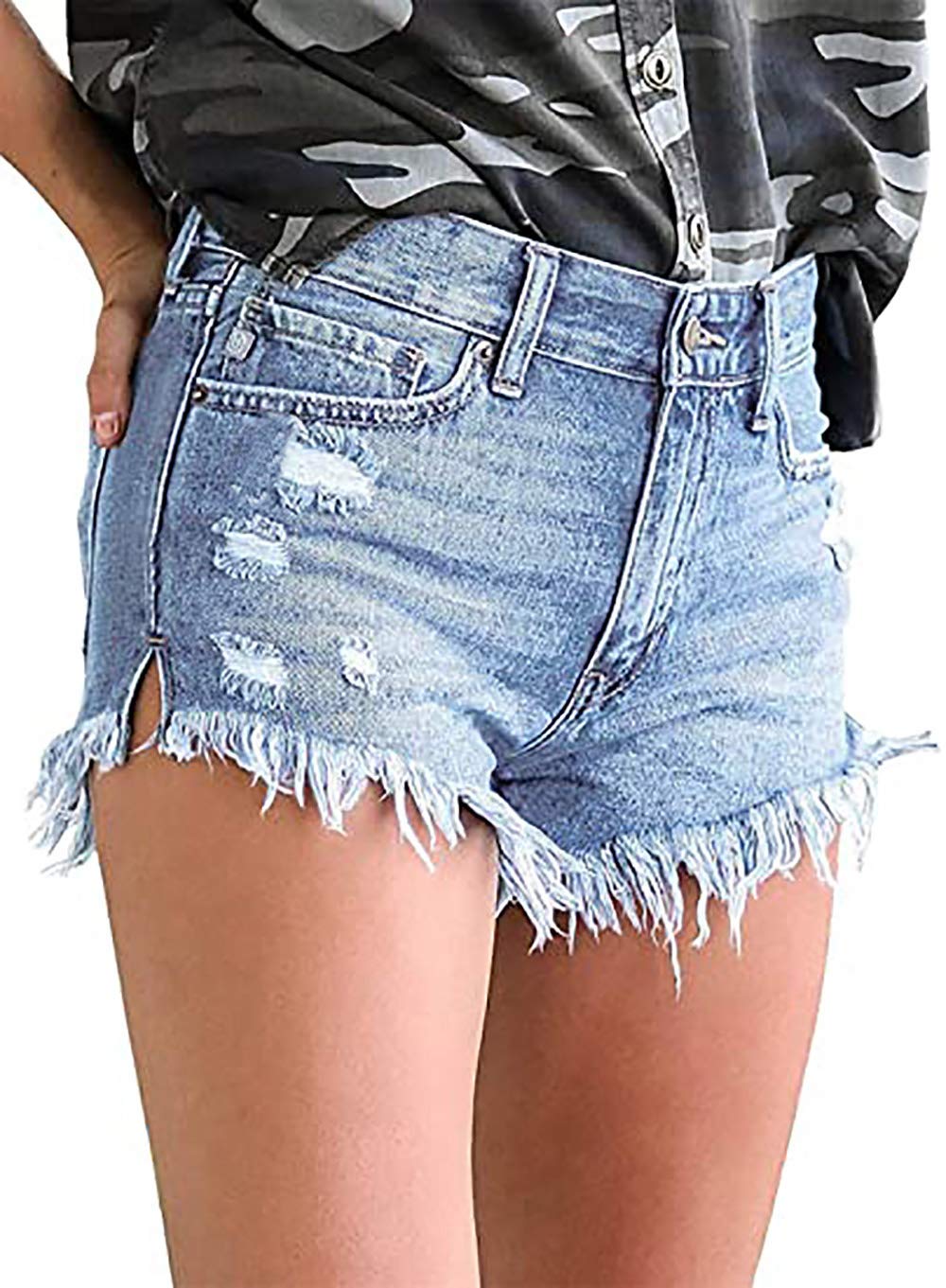 Women Denim Shorts Casual Summer Mid Waist Stretchy Denim Jean Shorts