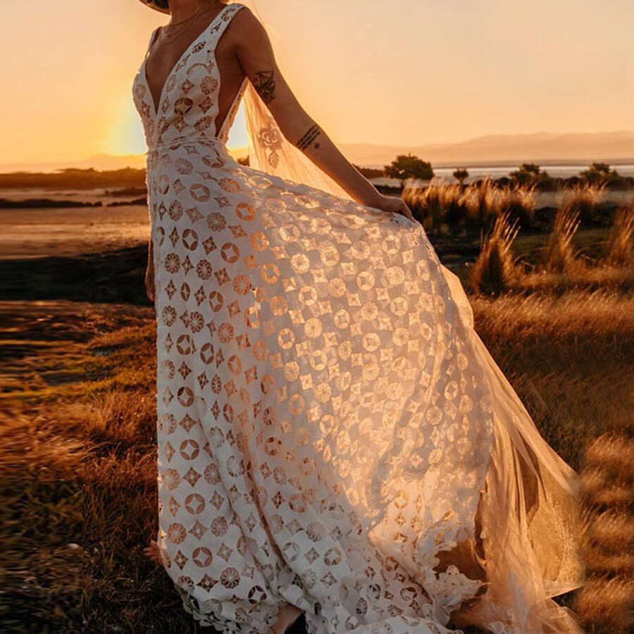 Sexy Sleeveless Deep V Vacation Bohemian Dress