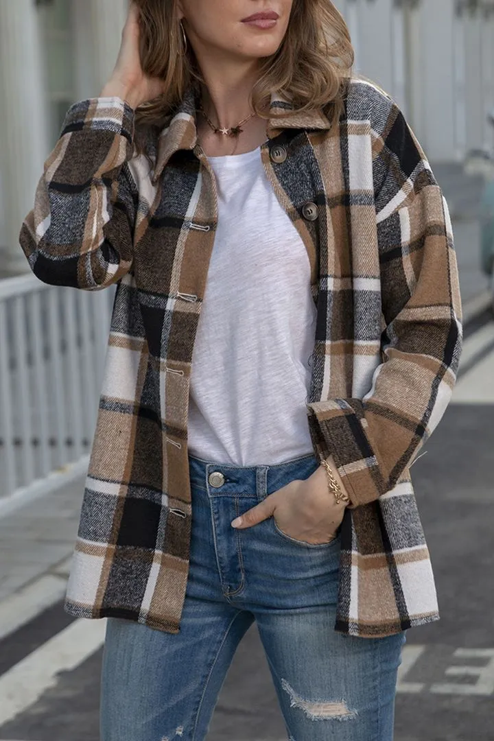 PLAID PRINT BUTTON THROUGH SHACKET